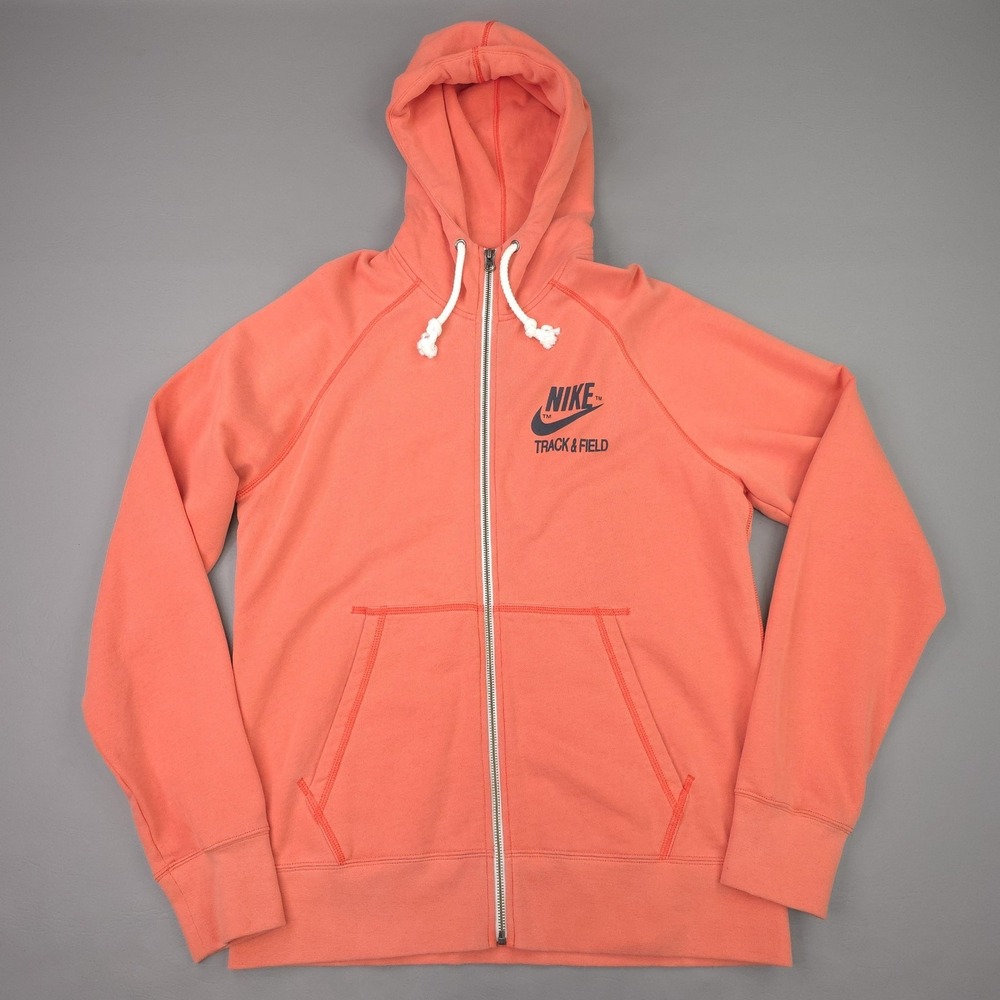 Nike Hoodie Mens Large Orange Track & Field Full Zip Sweatshirt Training Workout